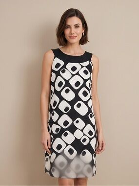 Express Black and White Geometric Shift Dress